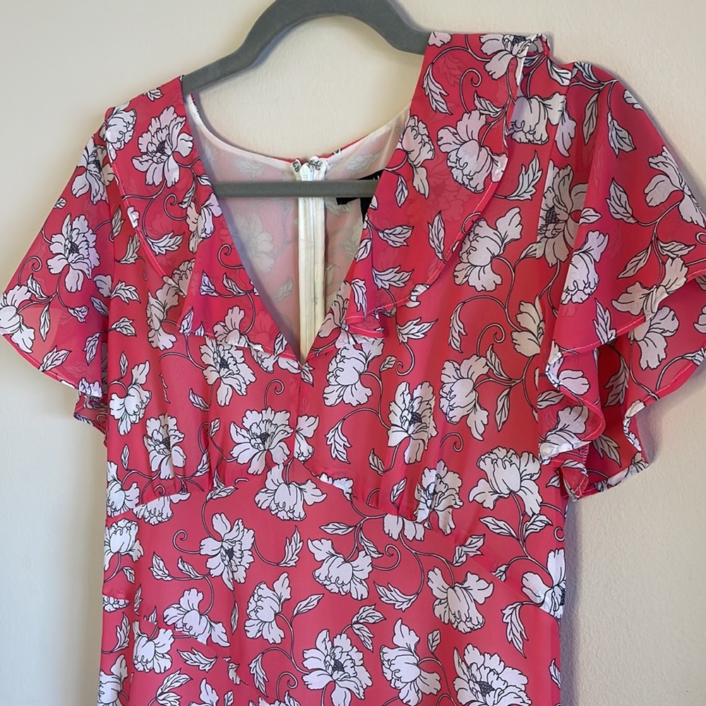 🌸 Flamingo Pink Floral Midi Summer Dress - Picture 3 of 5